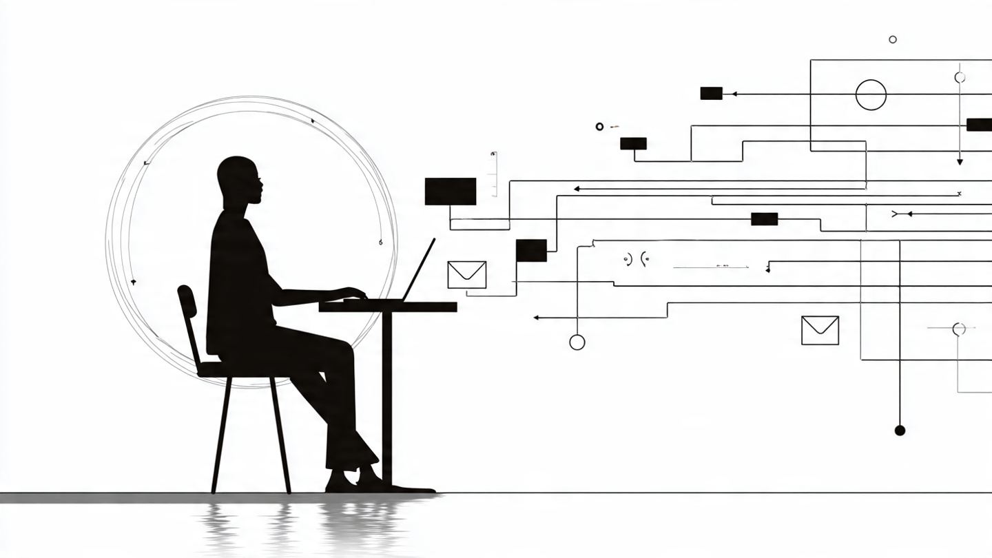 A person automating marketing workflows from a laptop